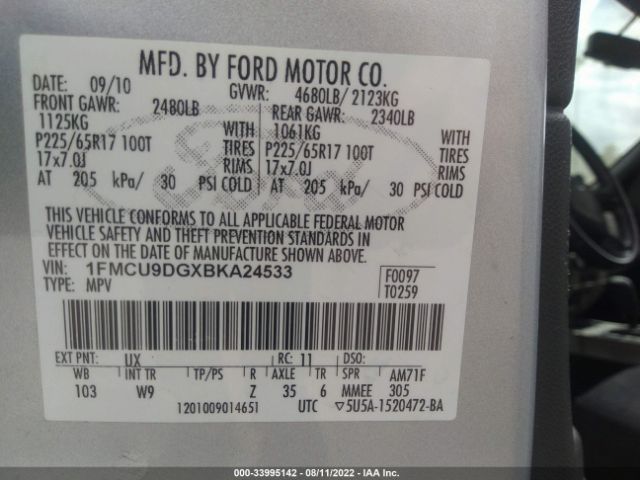 Photo 8 VIN: 1FMCU9DGXBKA24533 - FORD ESCAPE 