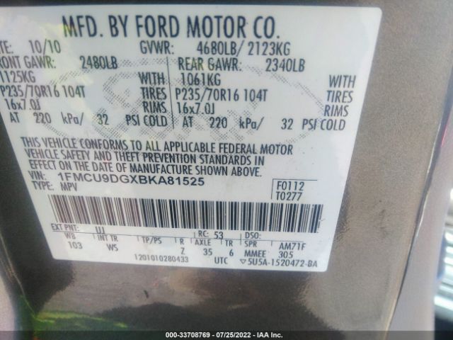 Photo 8 VIN: 1FMCU9DGXBKA81525 - FORD ESCAPE 