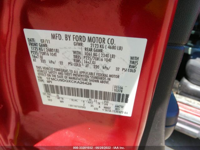 Photo 8 VIN: 1FMCU9DGXCKA26428 - FORD ESCAPE 