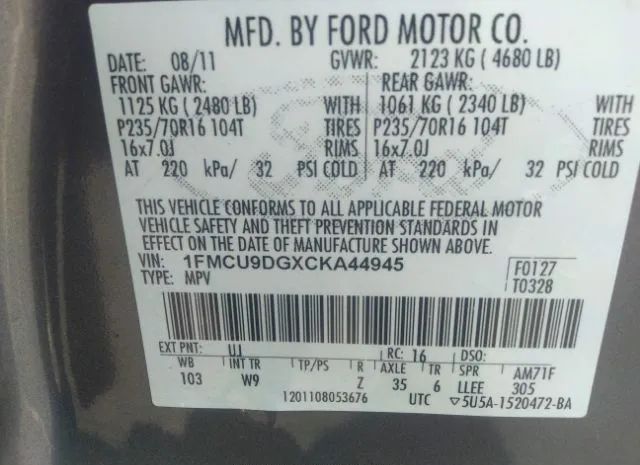 Photo 8 VIN: 1FMCU9DGXCKA44945 - FORD ESCAPE 