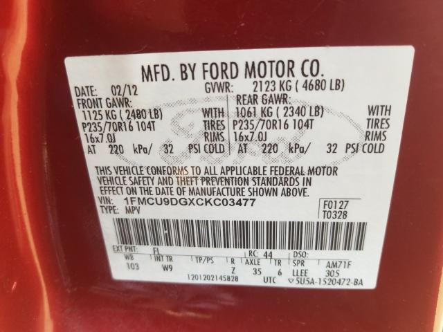 Photo 9 VIN: 1FMCU9DGXCKC03477 - FORD ESCAPE XLT 