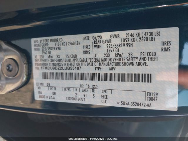 Photo 8 VIN: 1FMCU9DZ2LUB55107 - FORD ESCAPE 