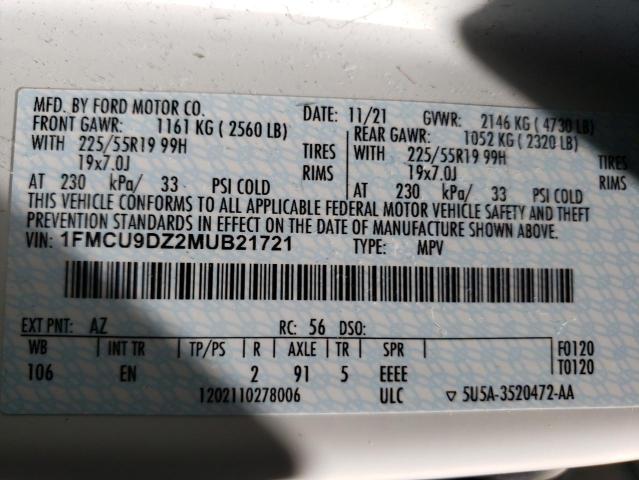 Photo 12 VIN: 1FMCU9DZ2MUB21721 - FORD ESCAPE 