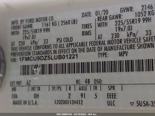 Photo 8 VIN: 1FMCU9DZ5LUB01221 - FORD F-150 