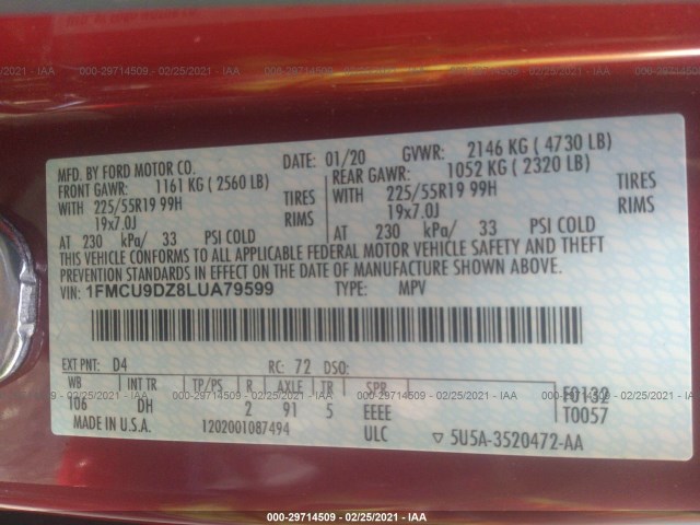 Photo 8 VIN: 1FMCU9DZ8LUA79599 - FORD ESCAPE 