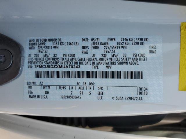 Photo 12 VIN: 1FMCU9DZXMUA70243 - FORD ESCAPE 