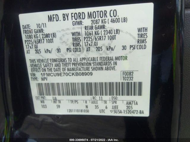 Photo 8 VIN: 1FMCU9E70CKB08909 - FORD ESCAPE 