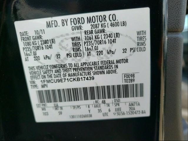 Photo 9 VIN: 1FMCU9E71CKB17439 - FORD ESCAPE LIM 