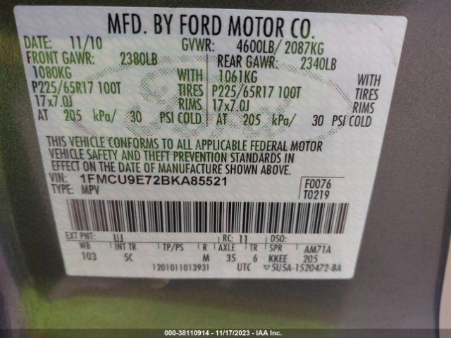 Photo 8 VIN: 1FMCU9E72BKA85521 - NISSAN SENTRA 