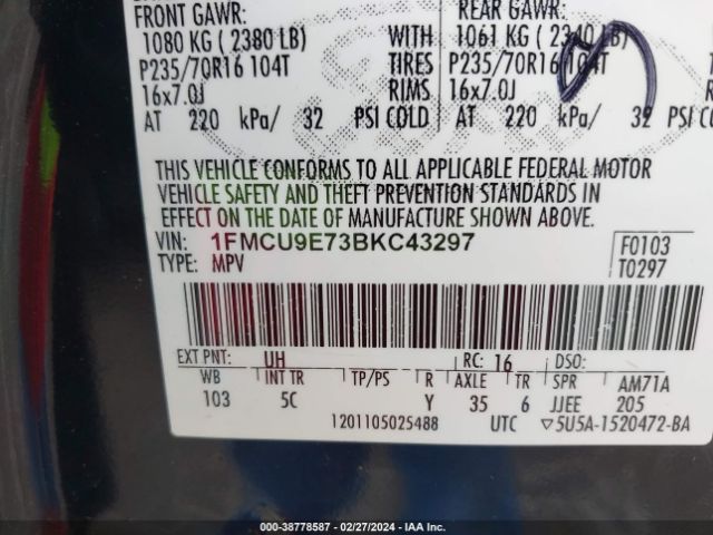 Photo 8 VIN: 1FMCU9E73BKC43297 - FORD ESCAPE 