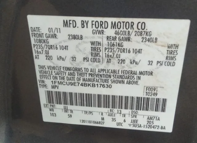 Photo 8 VIN: 1FMCU9E74BKB17630 - FORD ESCAPE 