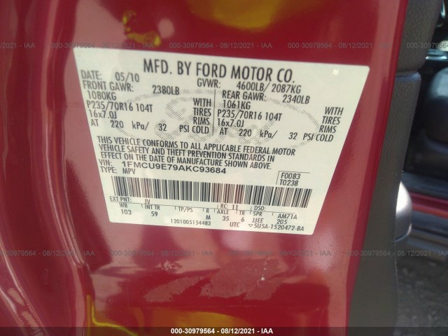 Photo 8 VIN: 1FMCU9E79AKC93684 - FORD ESCAPE 