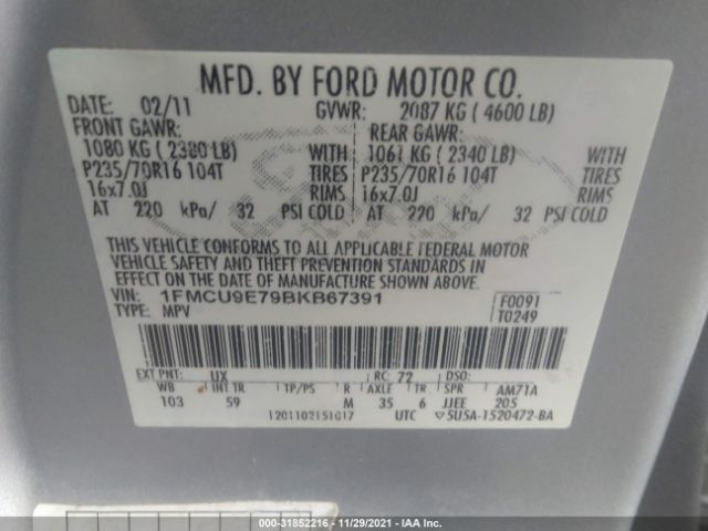 Photo 8 VIN: 1FMCU9E79BKB67391 - FORD ESCAPE 