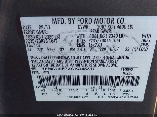 Photo 8 VIN: 1FMCU9E7XCKA45317 - FORD ESCAPE 