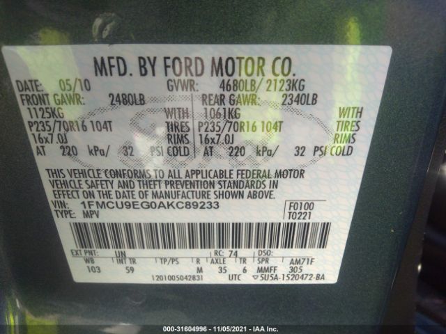 Photo 8 VIN: 1FMCU9EG0AKC89233 - FORD ESCAPE 