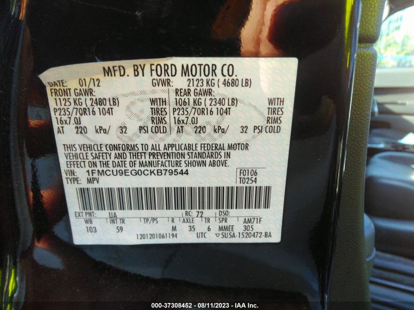 Photo 8 VIN: 1FMCU9EG0CKB79544 - FORD ESCAPE 