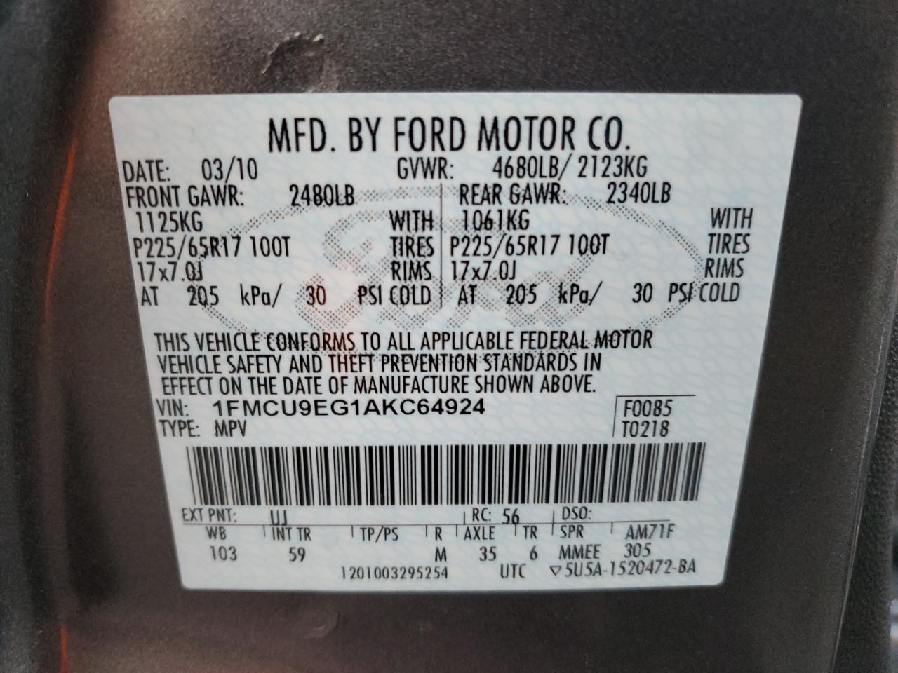 Photo 12 VIN: 1FMCU9EG1AKC64924 - FORD ESCAPE 