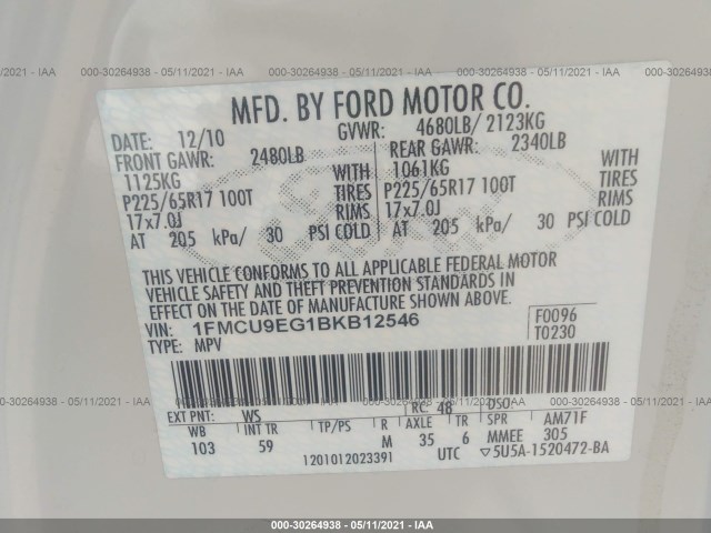 Photo 8 VIN: 1FMCU9EG1BKB12546 - FORD ESCAPE 