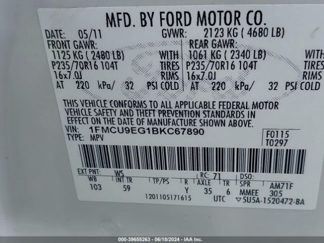 Photo 8 VIN: 1FMCU9EG1BKC67890 - FORD ESCAPE 