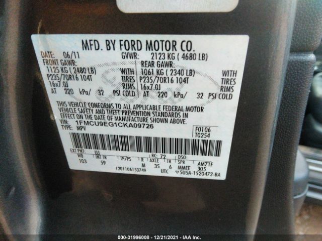 Photo 8 VIN: 1FMCU9EG1CKA09726 - FORD ESCAPE 