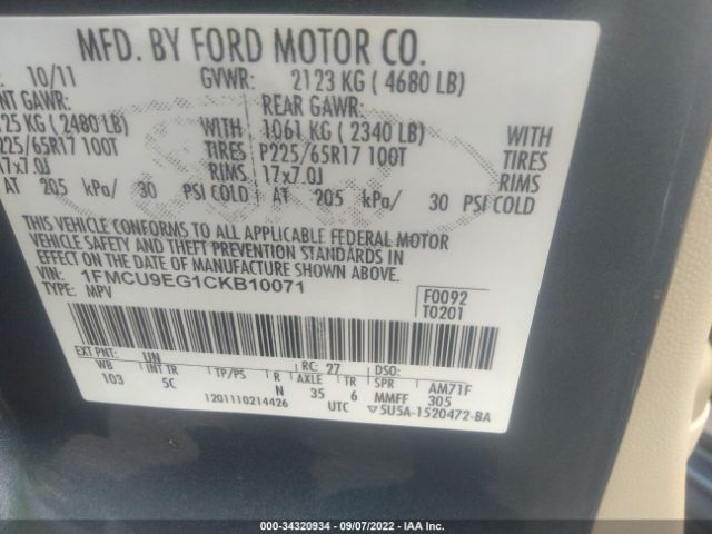 Photo 8 VIN: 1FMCU9EG1CKB10071 - FORD ESCAPE 