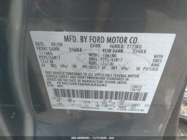 Photo 8 VIN: 1FMCU9EG2AKA52243 - FORD ESCAPE 