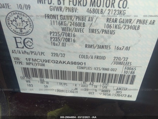 Photo 8 VIN: 1FMCU9EG2AKA98901 - FORD ESCAPE 