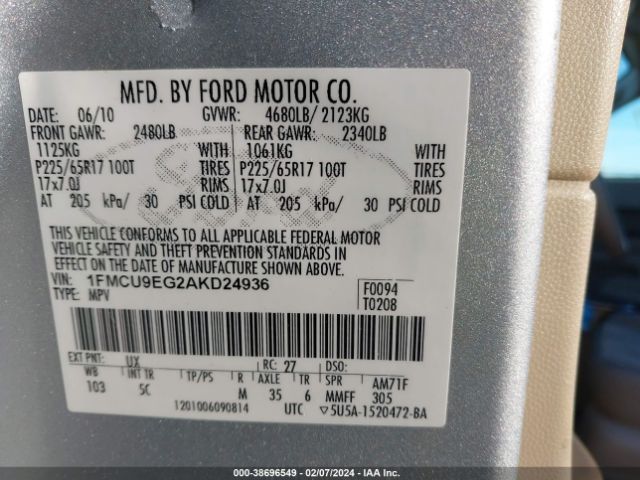 Photo 8 VIN: 1FMCU9EG2AKD24936 - FORD ESCAPE 