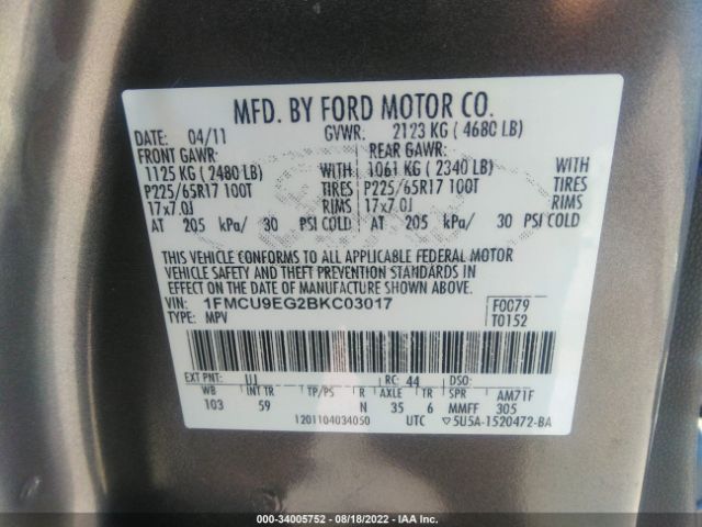 Photo 8 VIN: 1FMCU9EG2BKC03017 - FORD ESCAPE 