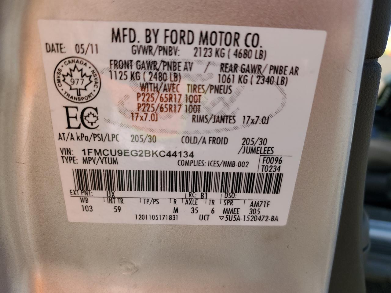 Photo 12 VIN: 1FMCU9EG2BKC44134 - FORD ESCAPE 