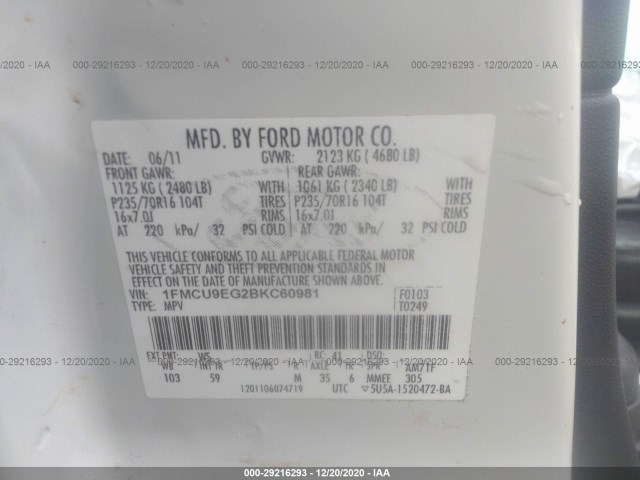 Photo 8 VIN: 1FMCU9EG2BKC60981 - FORD ESCAPE 