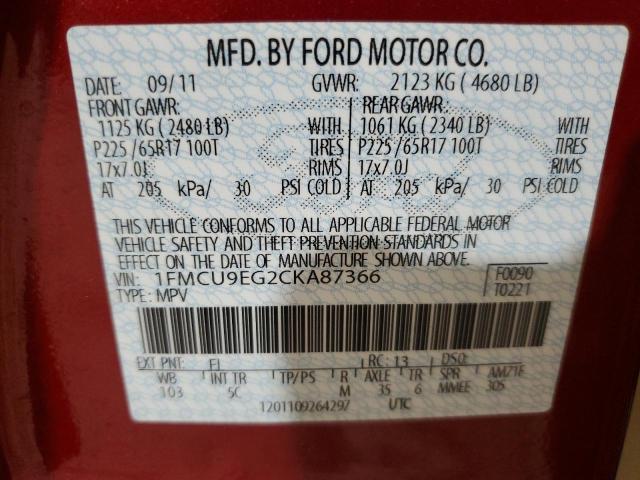 Photo 12 VIN: 1FMCU9EG2CKA87366 - FORD ESCAPE 