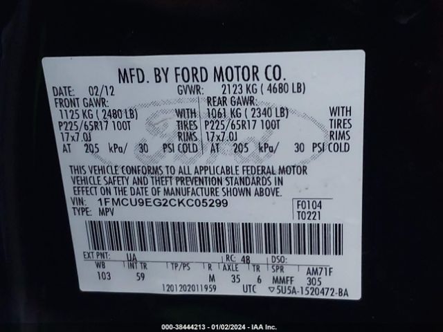 Photo 8 VIN: 1FMCU9EG2CKC05299 - FORD ESCAPE 