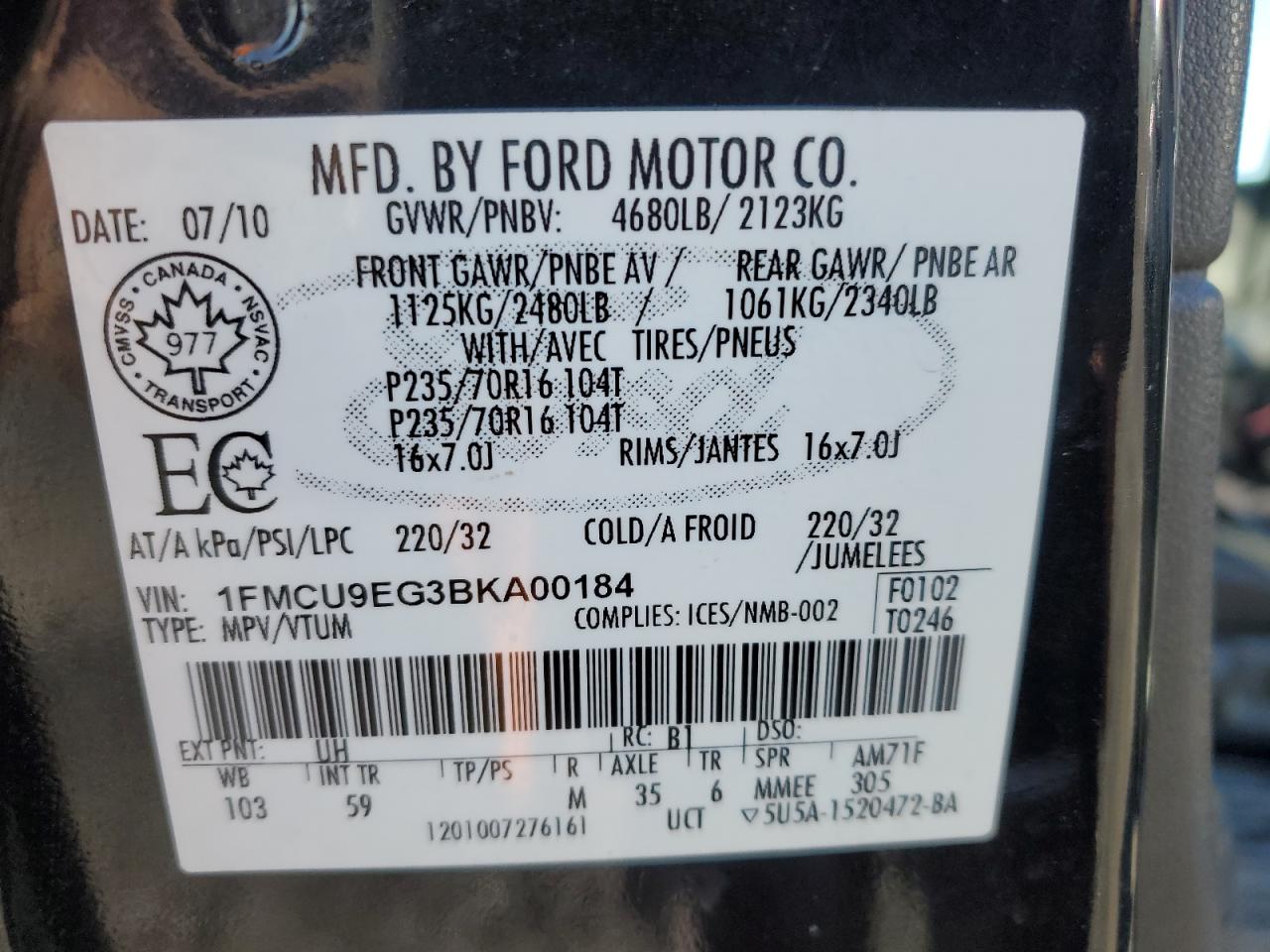 Photo 12 VIN: 1FMCU9EG3BKA00184 - FORD ESCAPE 