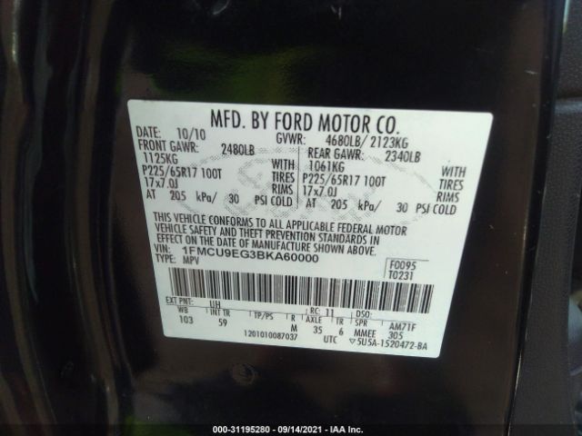 Photo 8 VIN: 1FMCU9EG3BKA60000 - FORD ESCAPE 