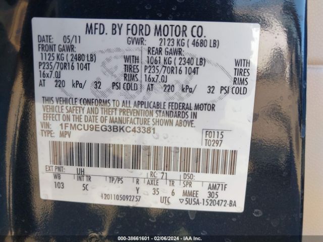 Photo 8 VIN: 1FMCU9EG3BKC43381 - FORD ESCAPE 