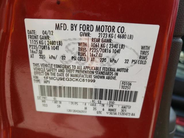 Photo 9 VIN: 1FMCU9EG3CKC81999 - FORD ESCAPE LIM 