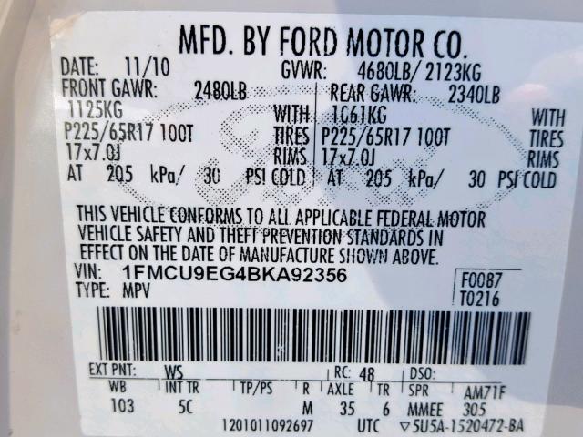 Photo 9 VIN: 1FMCU9EG4BKA92356 - FORD ESCAPE LIM 