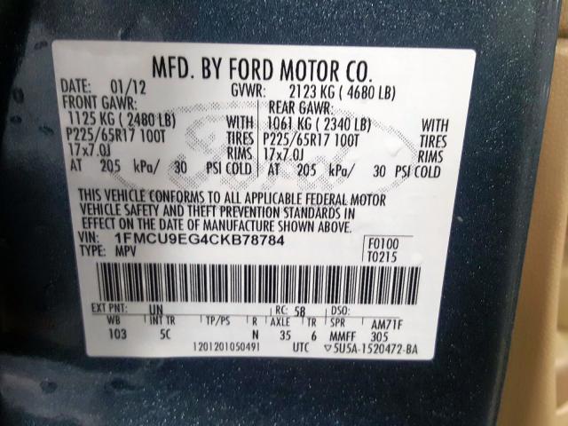 Photo 9 VIN: 1FMCU9EG4CKB78784 - FORD ESCAPE LIM 