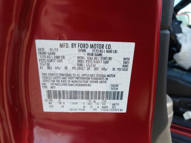 Photo 9 VIN: 1FMCU9EG4CKB88540 - FORD ESCAPE LIM 