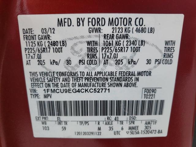 Photo 11 VIN: 1FMCU9EG4CKC52771 - FORD ESCAPE LIM 