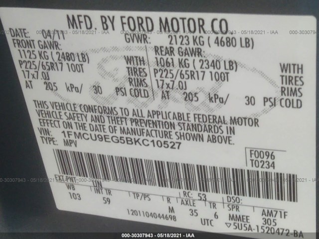 Photo 8 VIN: 1FMCU9EG5BKC10527 - FORD ESCAPE 