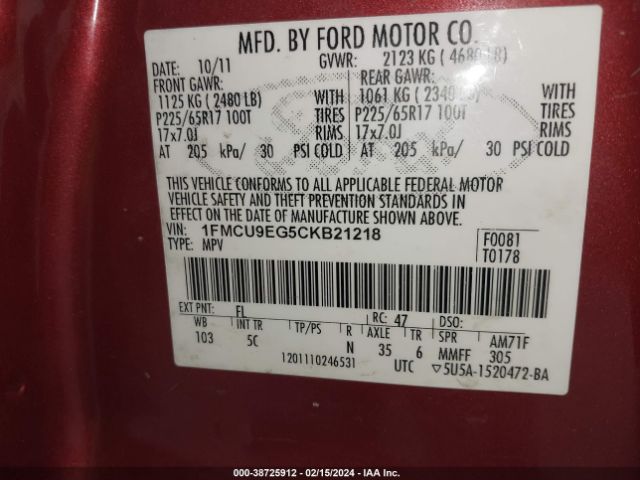 Photo 8 VIN: 1FMCU9EG5CKB21218 - FORD ESCAPE 