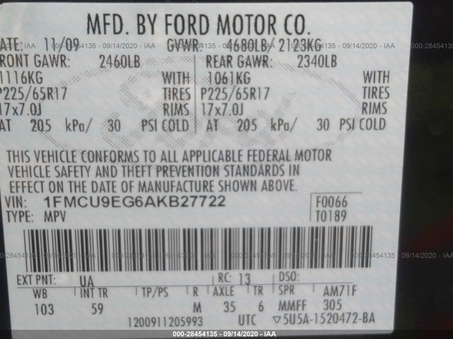 Photo 8 VIN: 1FMCU9EG6AKB27722 - FORD ESCAPE 