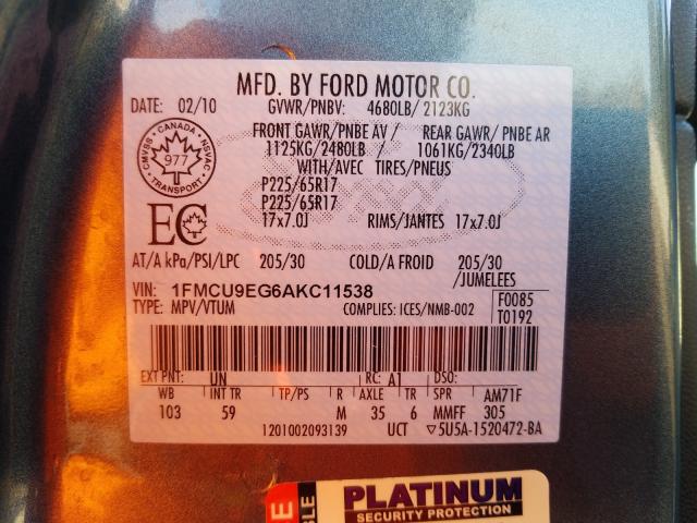 Photo 9 VIN: 1FMCU9EG6AKC11538 - FORD ESCAPE LIM 