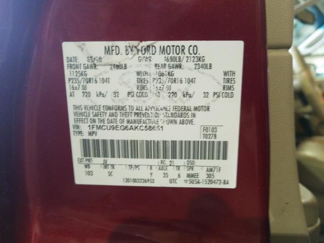 Photo 9 VIN: 1FMCU9EG6AKC58651 - FORD ESCAPE LIM 