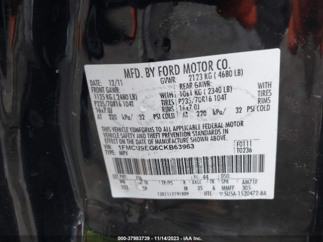 Photo 8 VIN: 1FMCU9EG6CKB63963 - FORD ESCAPE 