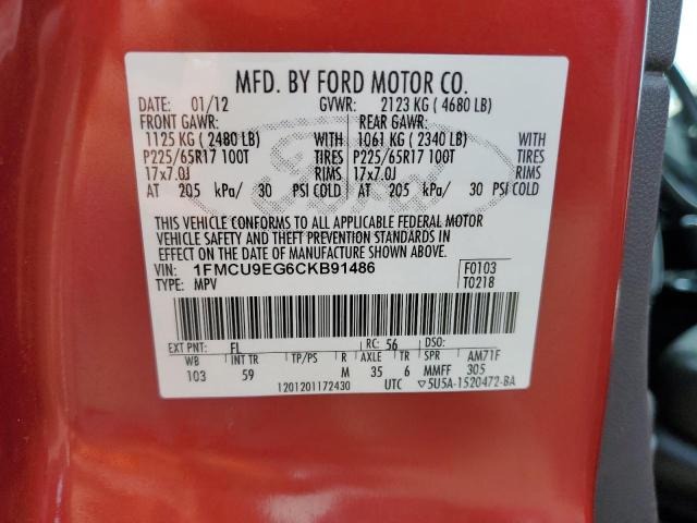 Photo 9 VIN: 1FMCU9EG6CKB91486 - FORD ESCAPE LIM 