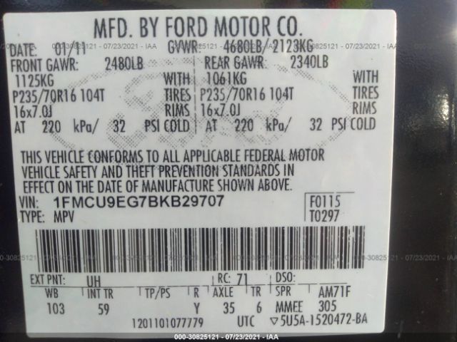 Photo 8 VIN: 1FMCU9EG7BKB29707 - FORD ESCAPE 