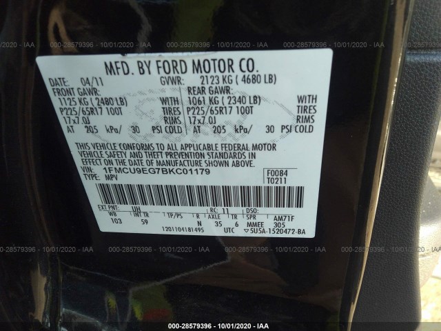 Photo 8 VIN: 1FMCU9EG7BKC01179 - FORD ESCAPE 